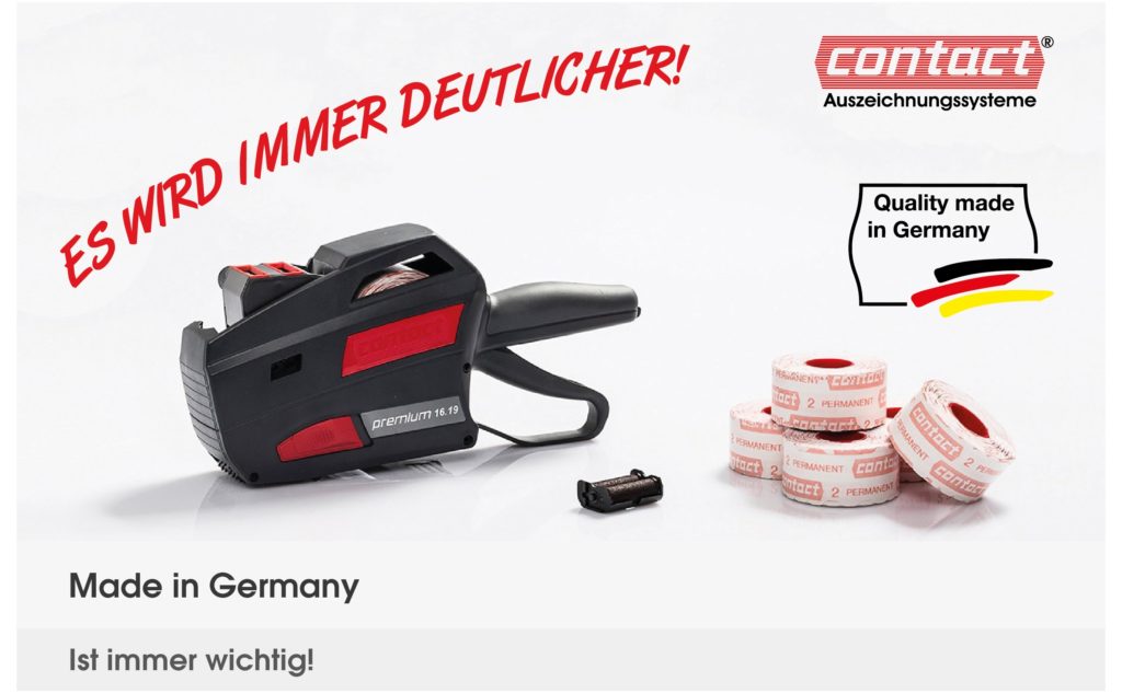 contact Auszeichnungssysteme: Preisauszeichner / Handauszeichner Etikettenrollen Quality made in Germany