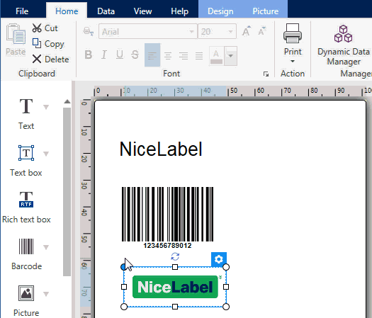 Der Nicelabel Designer zur Gestaltung individueller Etiketten bzw. Gestaltungsvorgang über Word.
