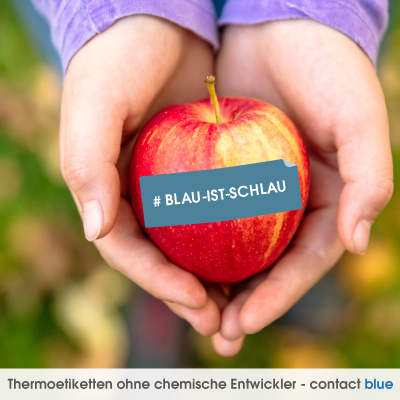 contact blue - Recycelbare Thermoetiketten von contact Auszeichnungssysteme